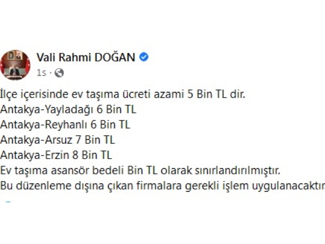 EV TAŞIMA ÜCRETLERİNE AZAMİ SINIR