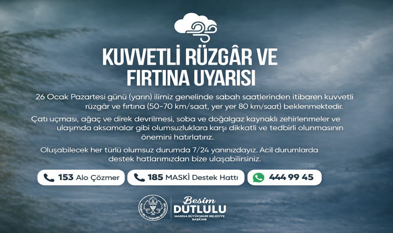 Manisa Büyükşehir Belediyesi’nden Kuvvetli Rüzgar ve Fırtına Uyarısı!