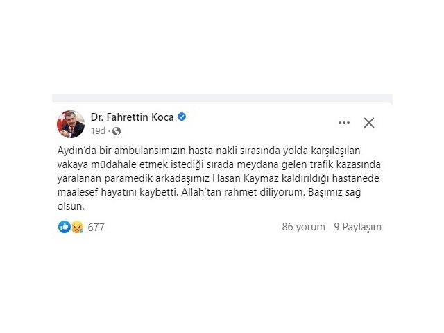 BAKAN KOCA'DAN BAŞSAĞLIĞI MESAJI